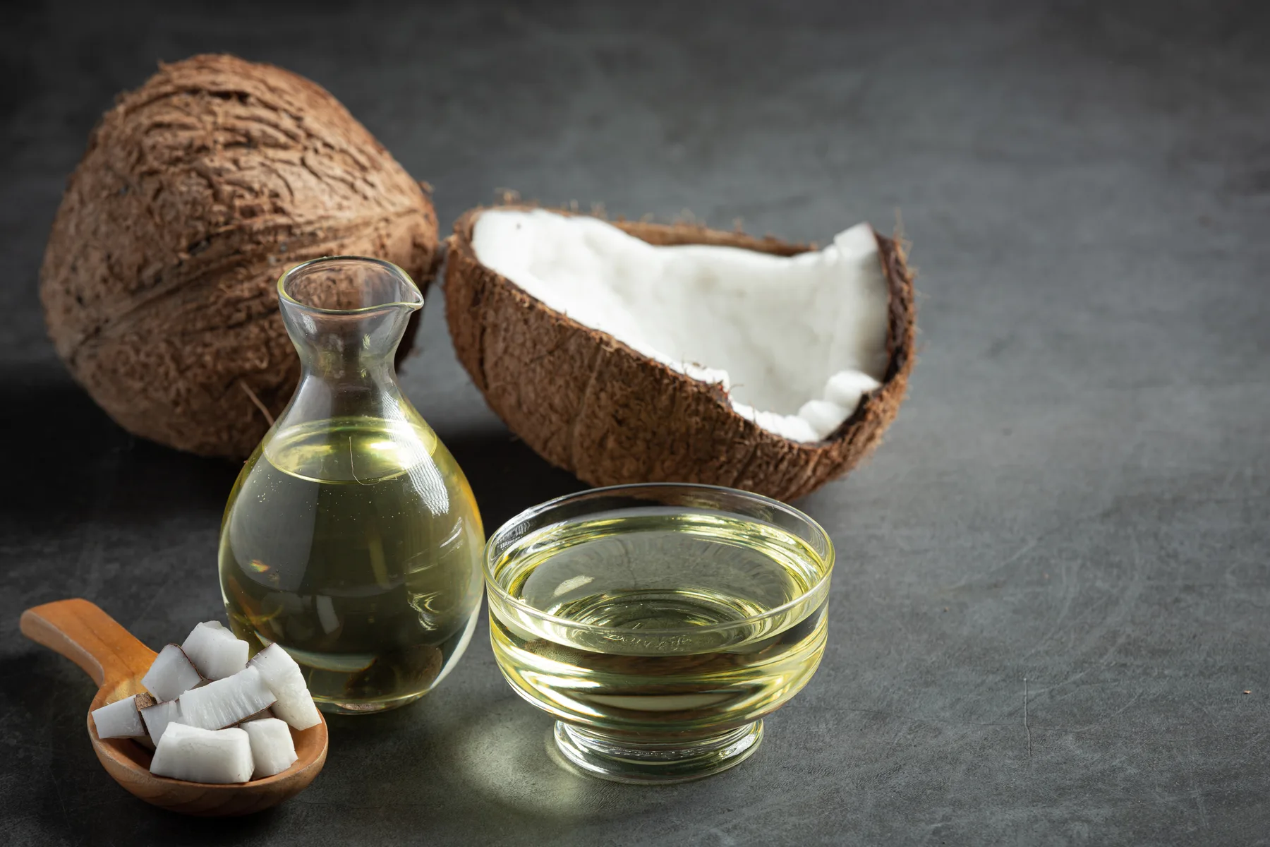 Coconut oil and fresh coconut used in South Indian cooking