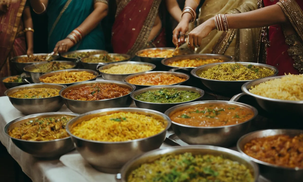 A home catering setup featuring homemade Indian dishes