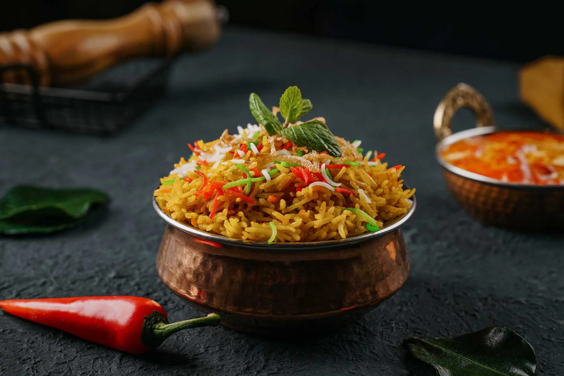 Colourful and fragrant vegetable biryani with basmati rice