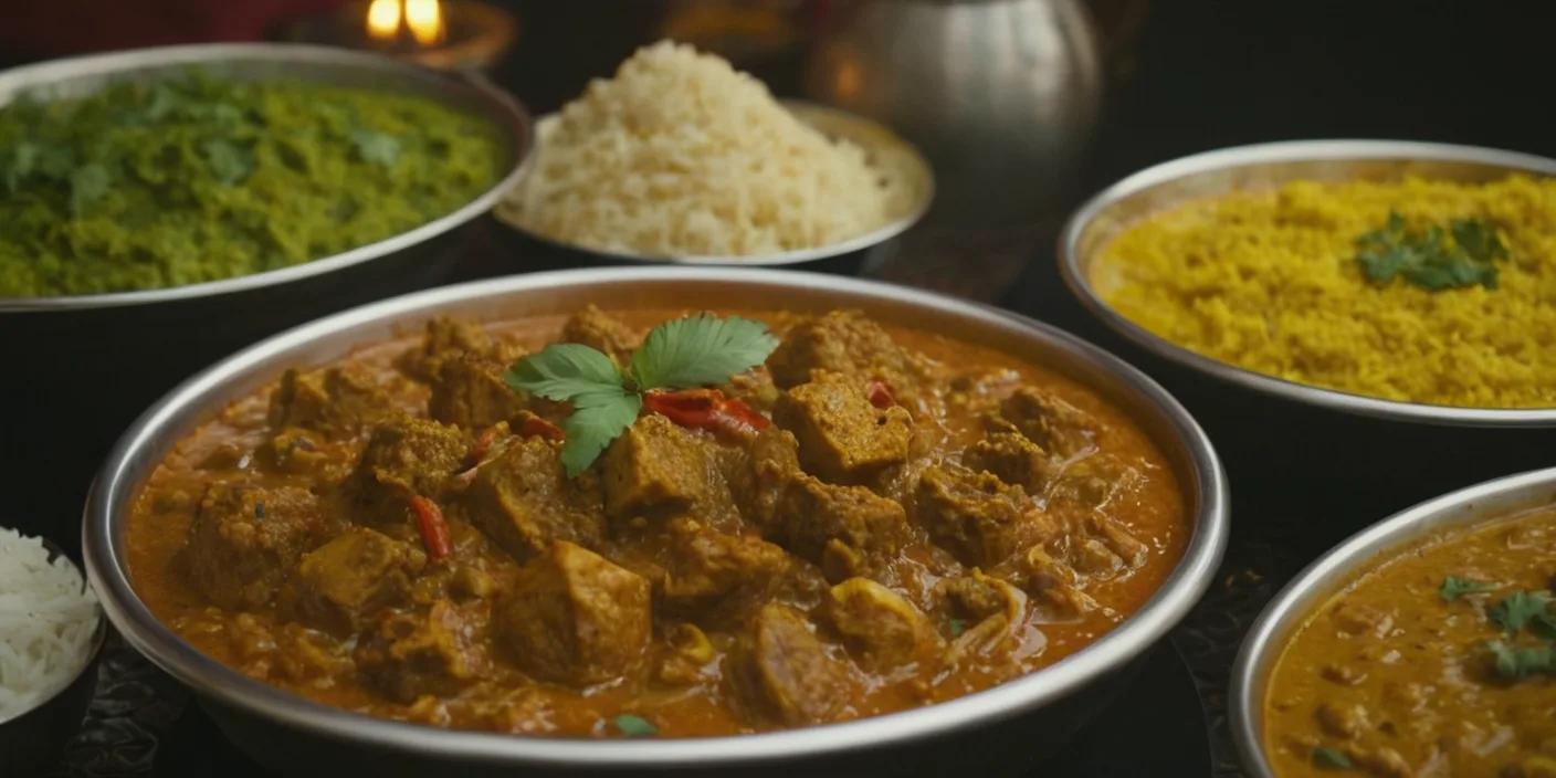 An assortment of Indian curries served together at Raj's Corner Hamilton