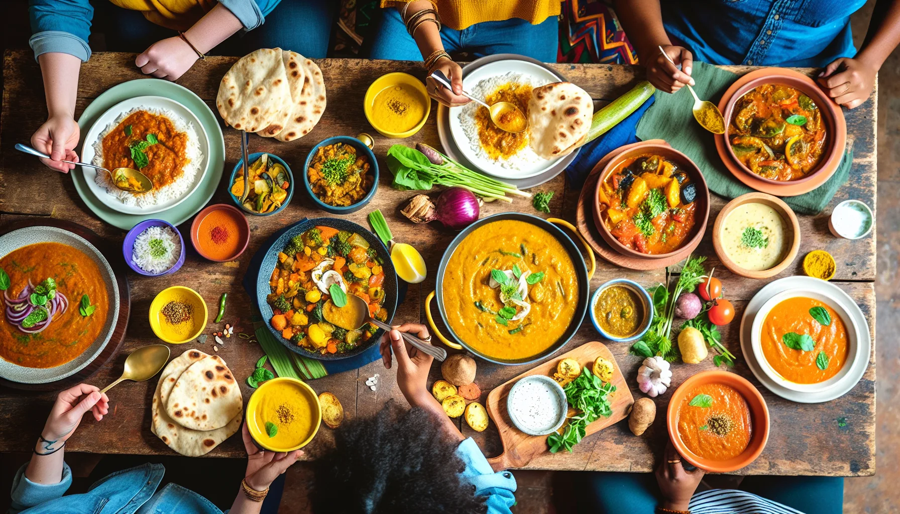A variety of vegetarian and vegan Indian dishes for guests with dietary needs