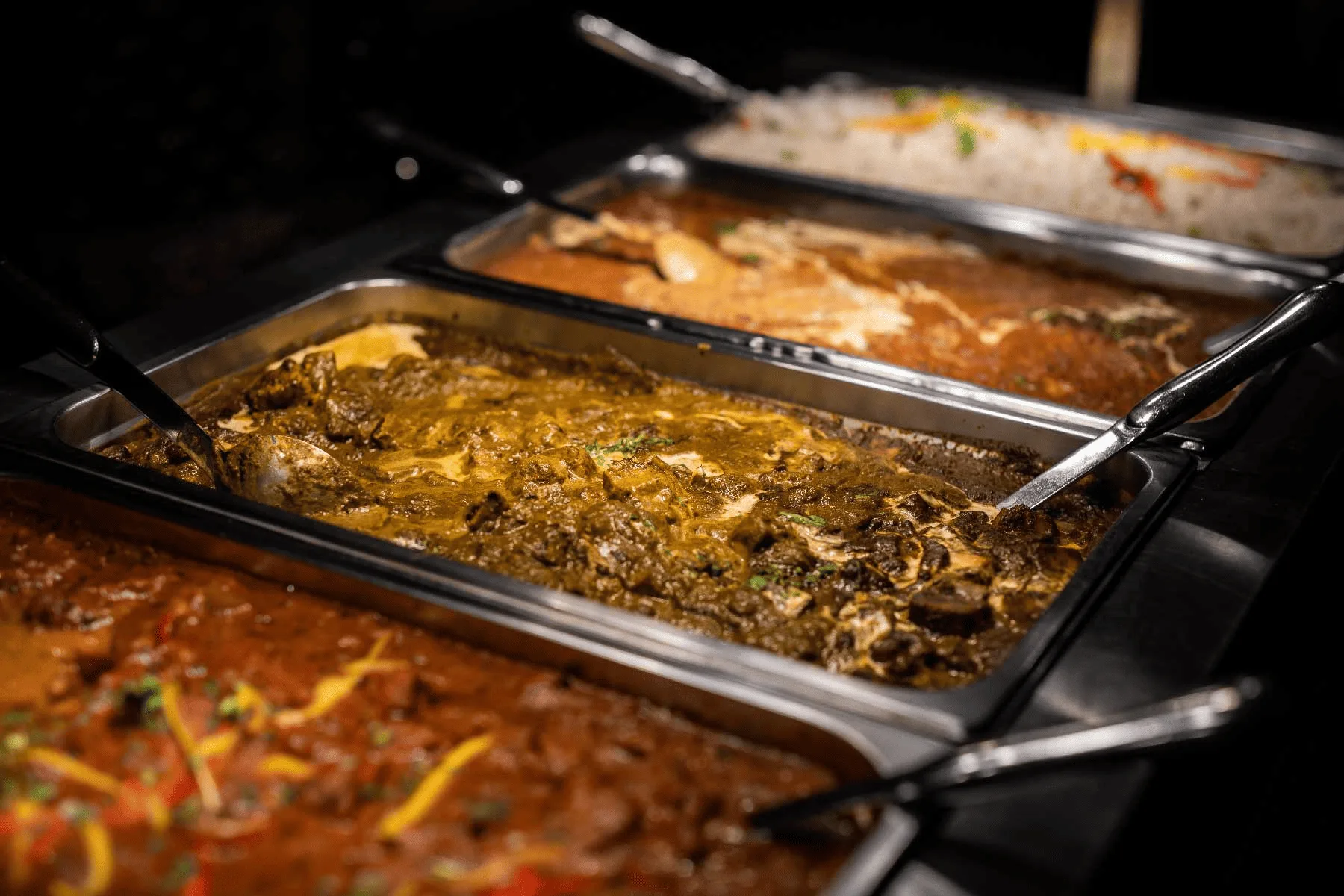 Indian catering spread with a variety of dishes served for a special occasion