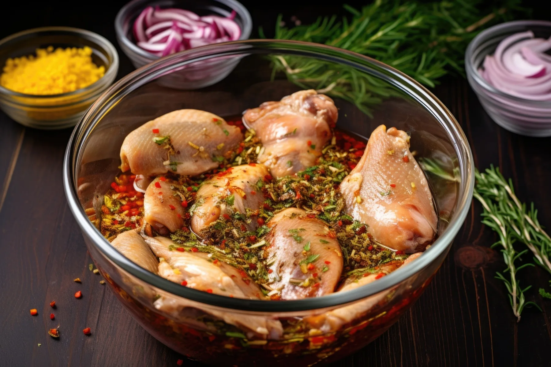 Chicken marinating in yoghurt and Indian spices, ready for cooking