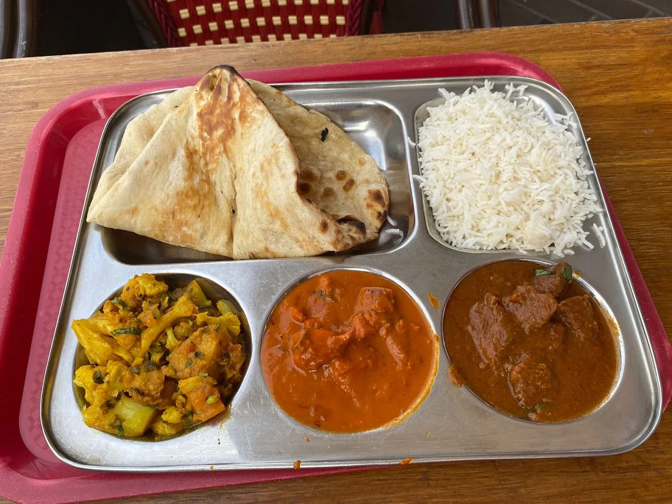 Indian dishes laid out at Raj's Corner Indian restaurant in Hamilton