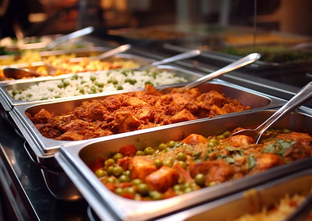 Buffet table of Indian dishes set out for an event in Newcastle