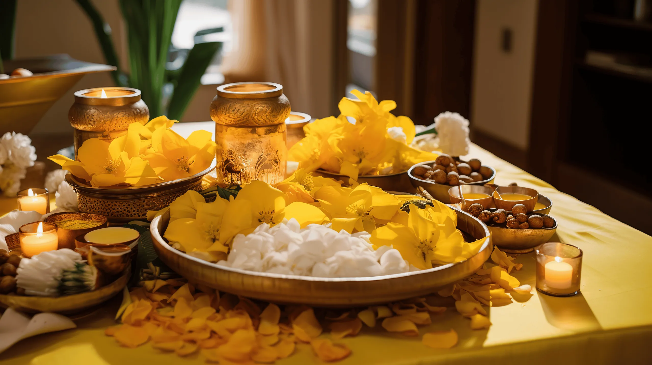 Event table styled with colourful Indian decor and ornate serving dishes