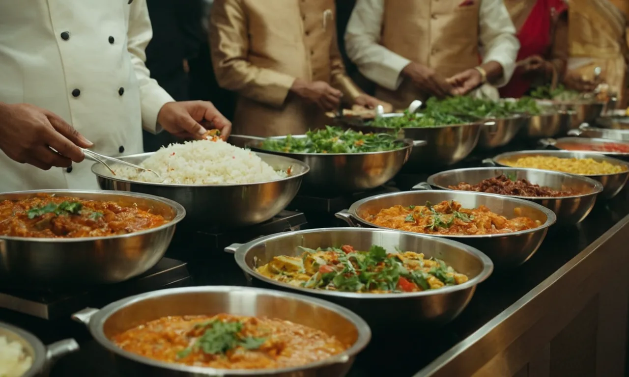 Professional Indian caterers serving guests at an event