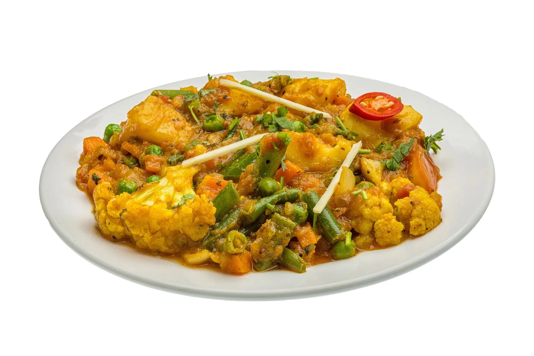 A colourful medley of fresh mixed vegetables cooked with Indian spices