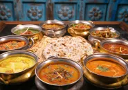 A combo of Indian curries served with rice