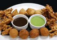 Mixed vegetable pakora fritters in gram flour batter