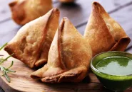 Vegetable samosas stuffed with spiced potato and peas